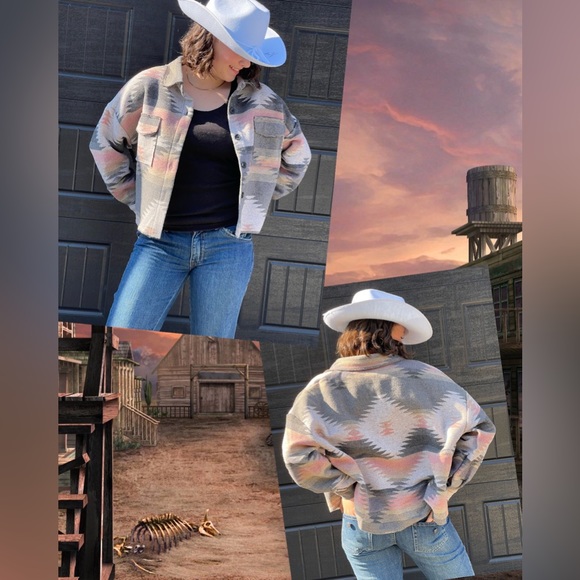 New boutique pink gray Aztec shacket jacket - Picture 9 of 9